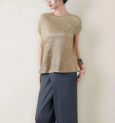 Metallic Plissé Blouse Top